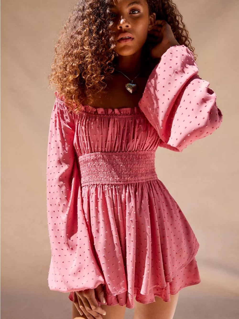 Urban Outfitters Clip Dot Smocked long sleeve romper fairycore/boho aesthetic